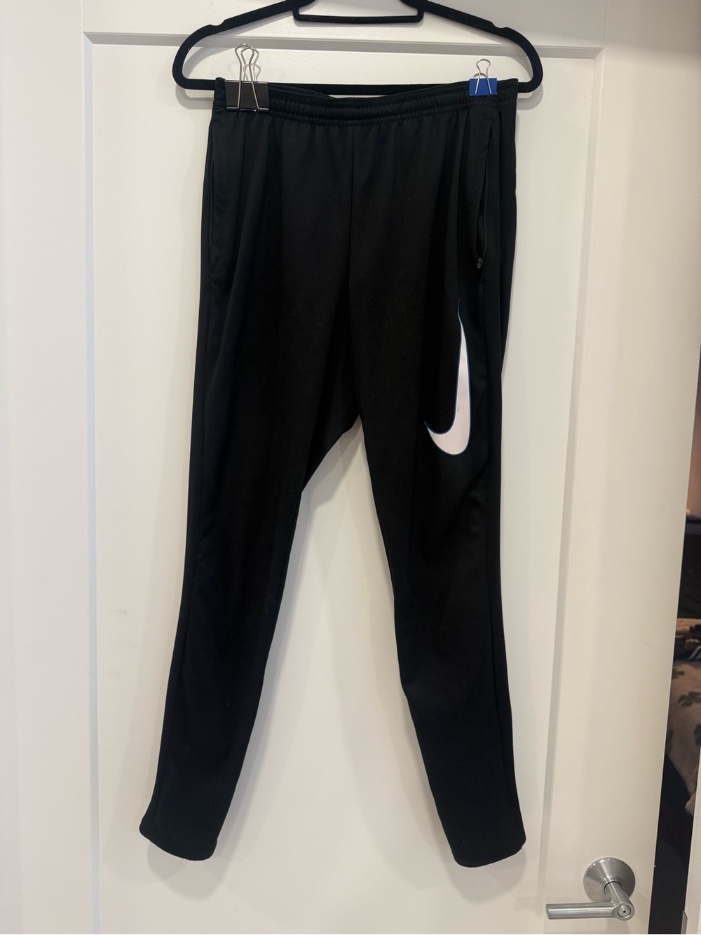 Nike men’s Black Athletic Track Pants with White Swoosh